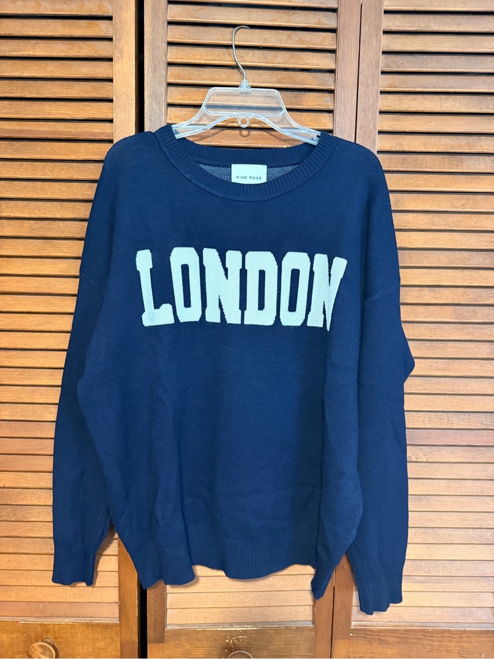 Pink Rose Navy Crewneck “LONDON” Sweater
